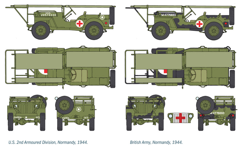 Italeri 326-1/35 WWII 1/4 Ton 4X4 Ambulance Jeep Neu 