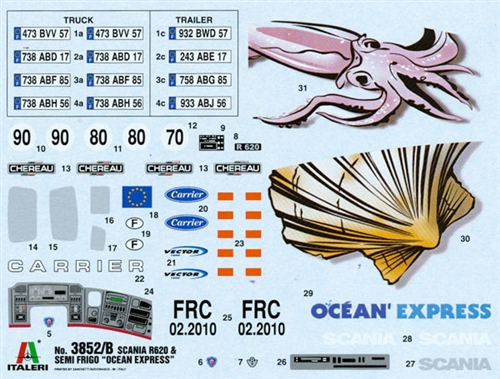 Maquette Camion 1/24 ITALERI Scania R620 & Semi Frigo Océan Express Ref  3852